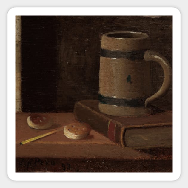 Mug, Book, Biscuits and Match by John Frederick Peto Sticker by Classic Art Stall